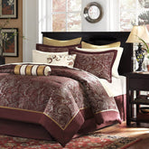 Fast Furnishings King 12Pc Red Gold Paisley Comforter